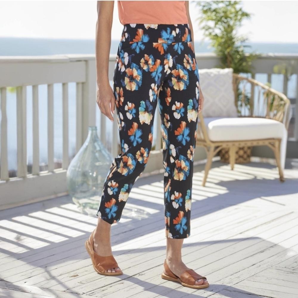 Beautiful Zach & Rachel Floral Print Black Pants Size 12P